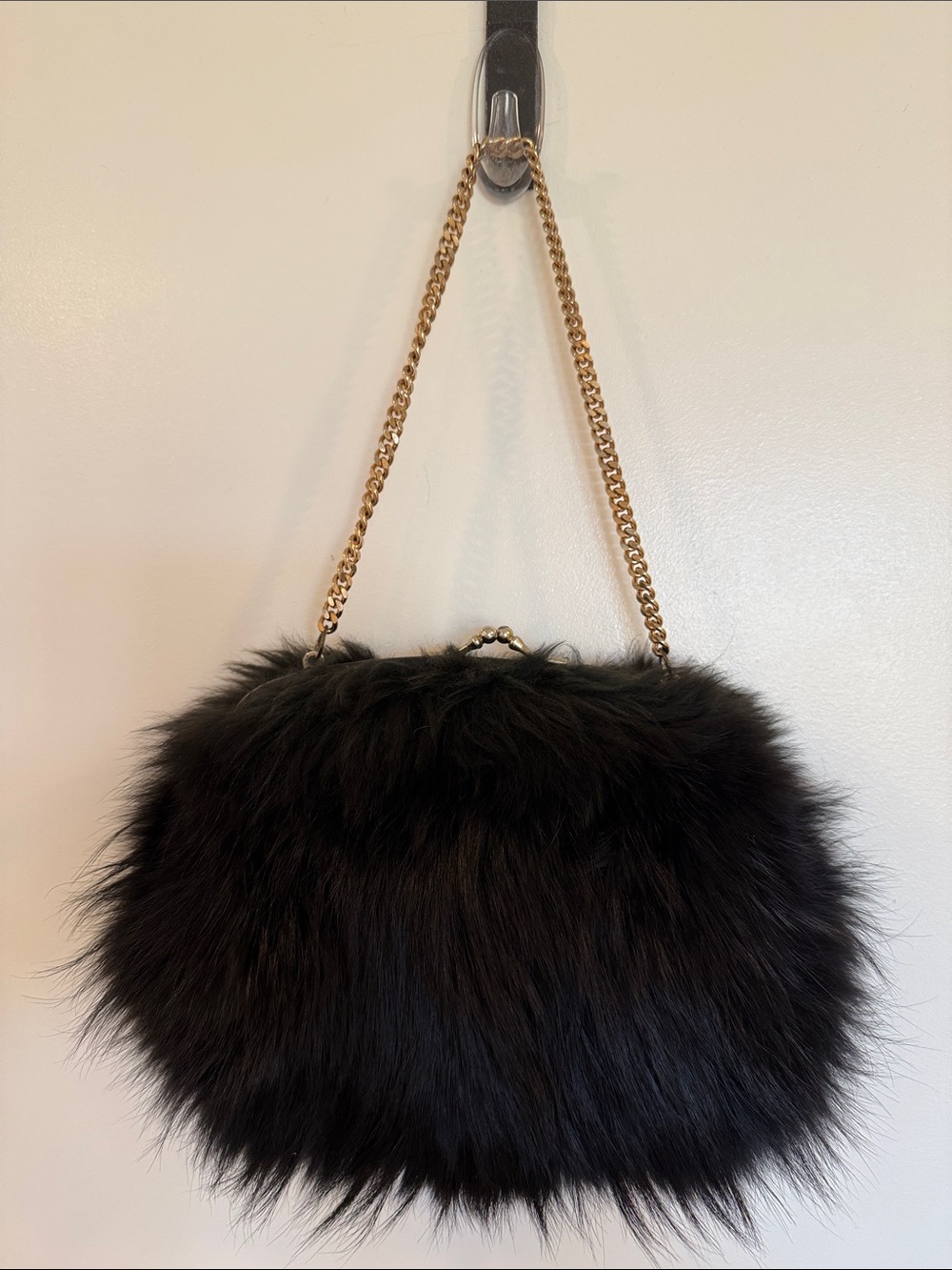 Vintage Walter Katten Black Fur Chain Shoulder Bag